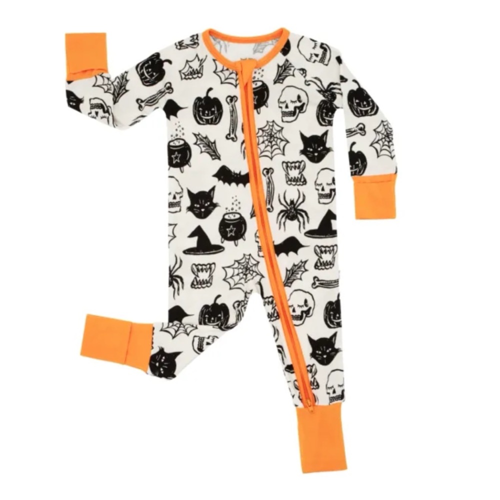 Little Sleepies Orange & Black Witches Brew Halloween Long Sleeve Zippie 18-24M
